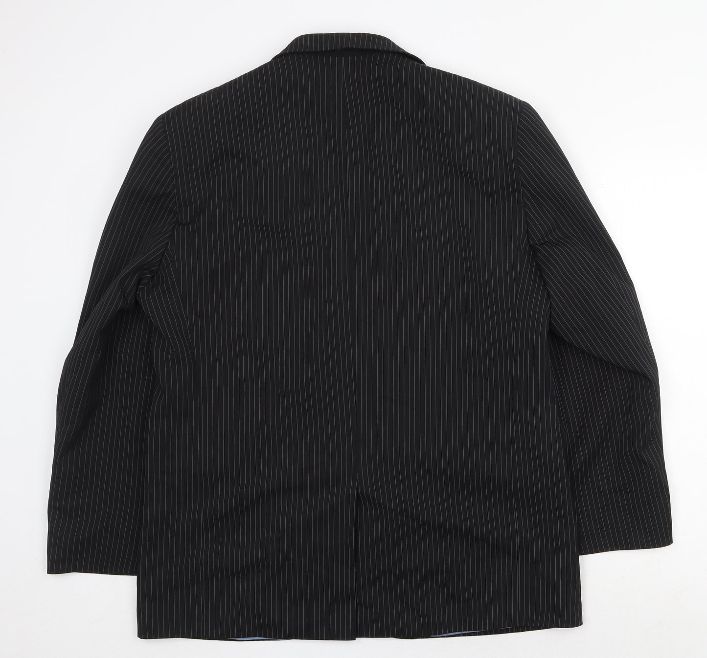 Preworn Mens Black Striped Polyester Jacket Suit Jacket Size 40 Regular