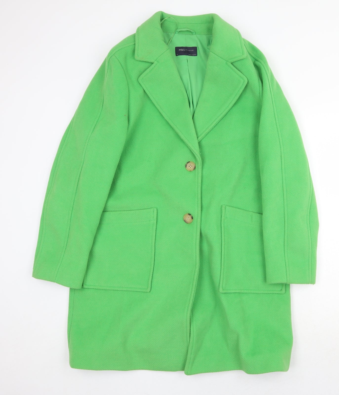Marks and Spencer Womens Green Overcoat Coat Size 14 Button