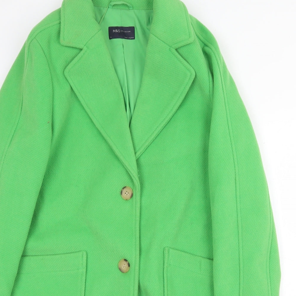 Marks and Spencer Womens Green Overcoat Coat Size 14 Button