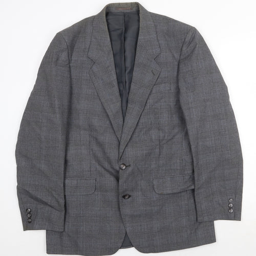 Canda Mens Grey Plaid Wool Jacket Suit Jacket Size 38 Regular