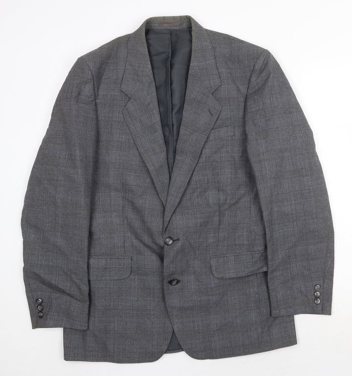 Canda Mens Grey Plaid Wool Jacket Suit Jacket Size 38 Regular