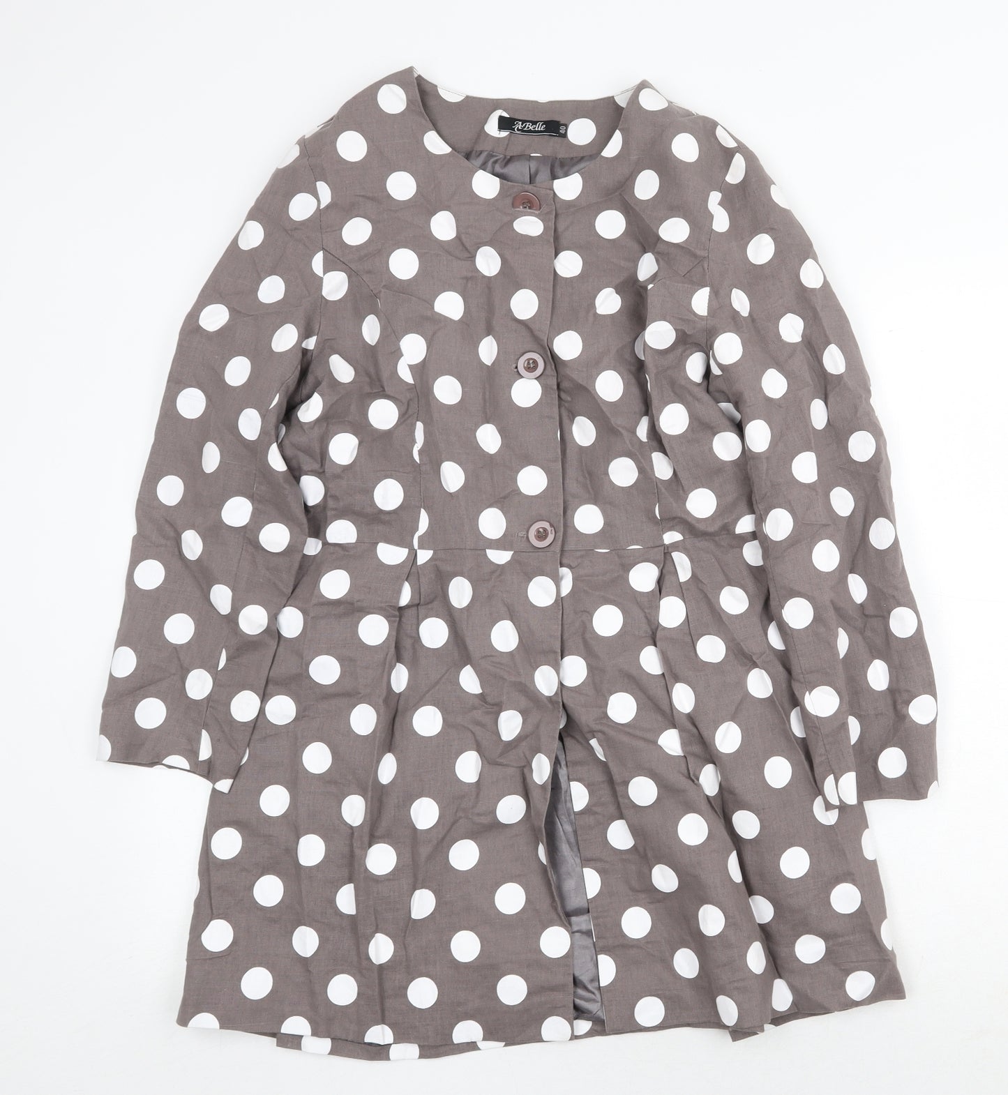 A Belle Womens Grey Polka Dot Trench Coat Coat Size 12 Button
