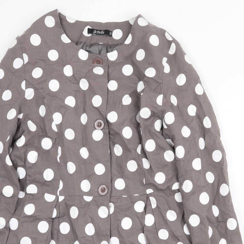 A Belle Womens Grey Polka Dot Trench Coat Coat Size 12 Button
