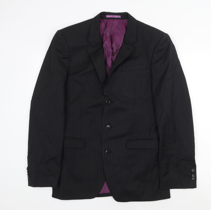NEXT Mens Black Striped Wool Jacket Suit Jacket Size 36 Regular