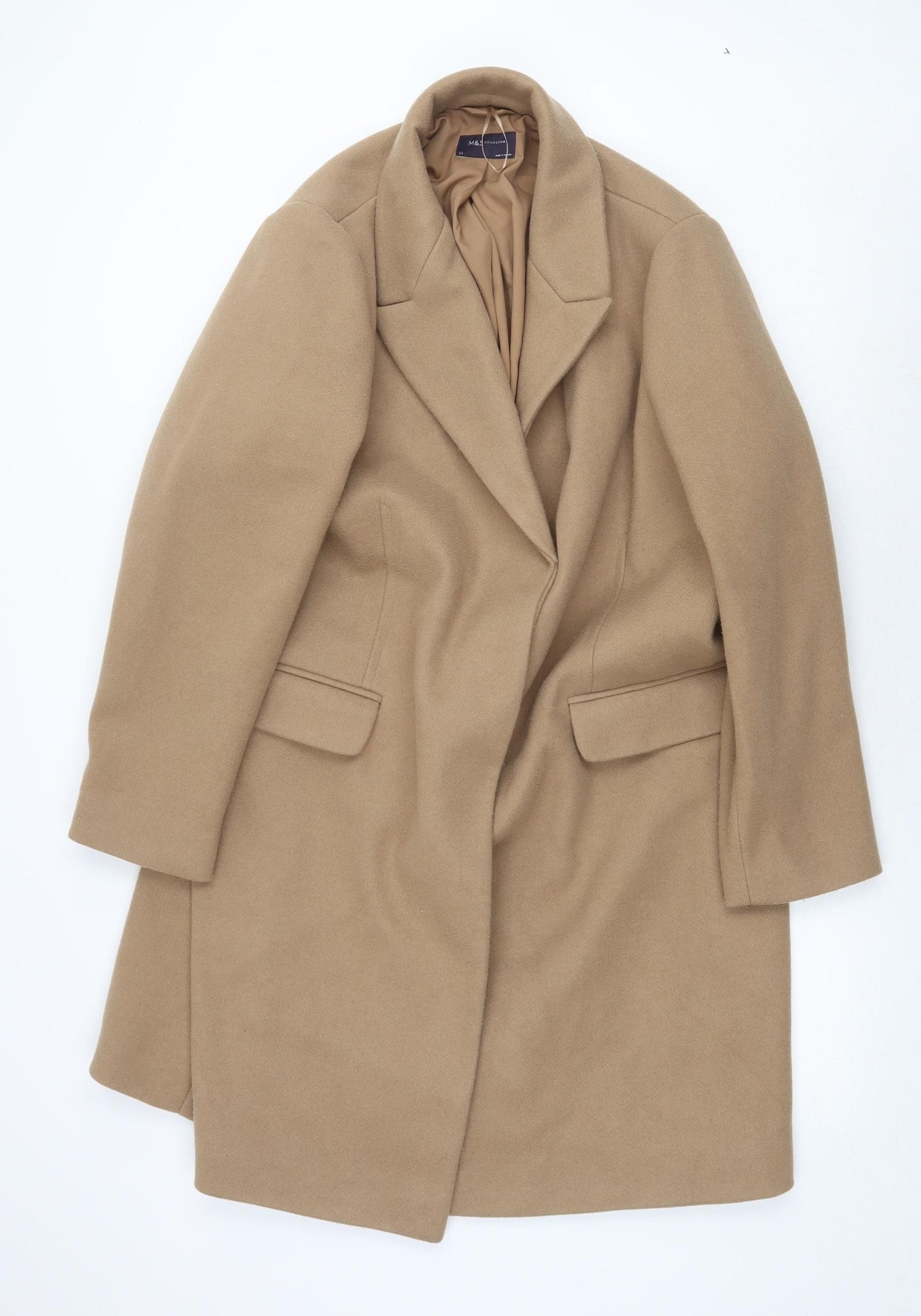 Marks and Spencer Womens Beige Overcoat Coat Size 22 Snap