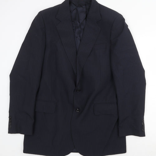 English Manor Mens Blue Striped Polyester Jacket Suit Jacket Size 40 Regular