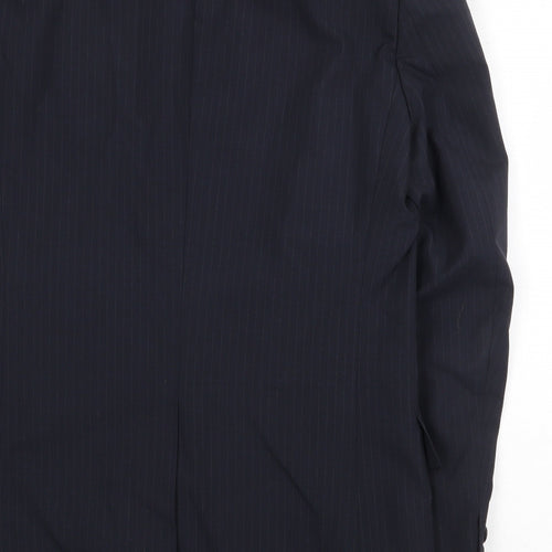 English Manor Mens Blue Striped Polyester Jacket Suit Jacket Size 40 Regular