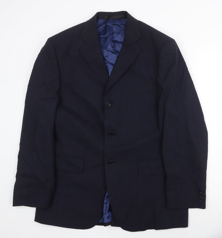 Marks and Spencer Mens Blue Striped Wool Jacket Suit Jacket Size 40 Regular