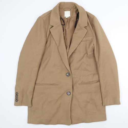 H&M Womens Beige Overcoat Coat Size S Button