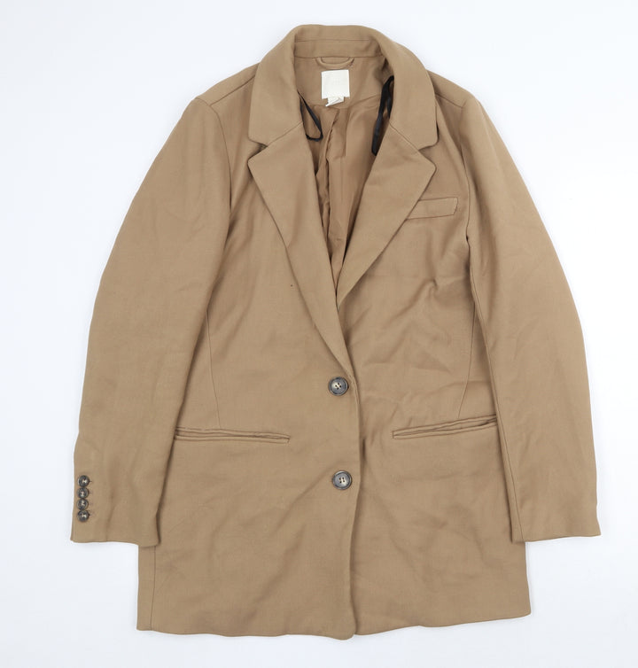 H&M Womens Beige Overcoat Coat Size S Button