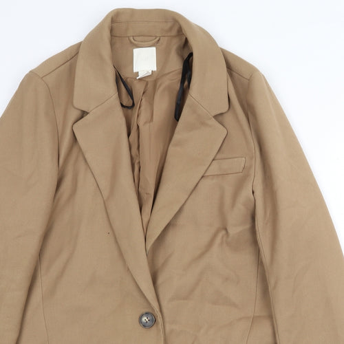 H&M Womens Beige Overcoat Coat Size S Button