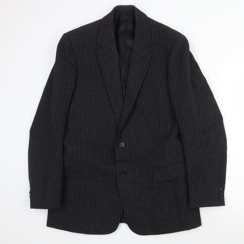 FMT Mens Black Striped Wool Jacket Suit Jacket Size 40 Regular
