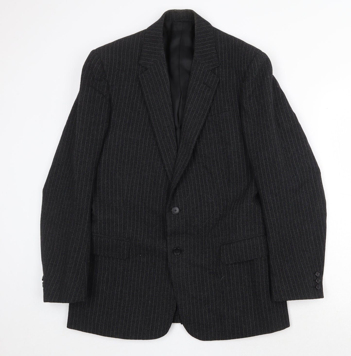 FMT Mens Black Striped Wool Jacket Suit Jacket Size 40 Regular