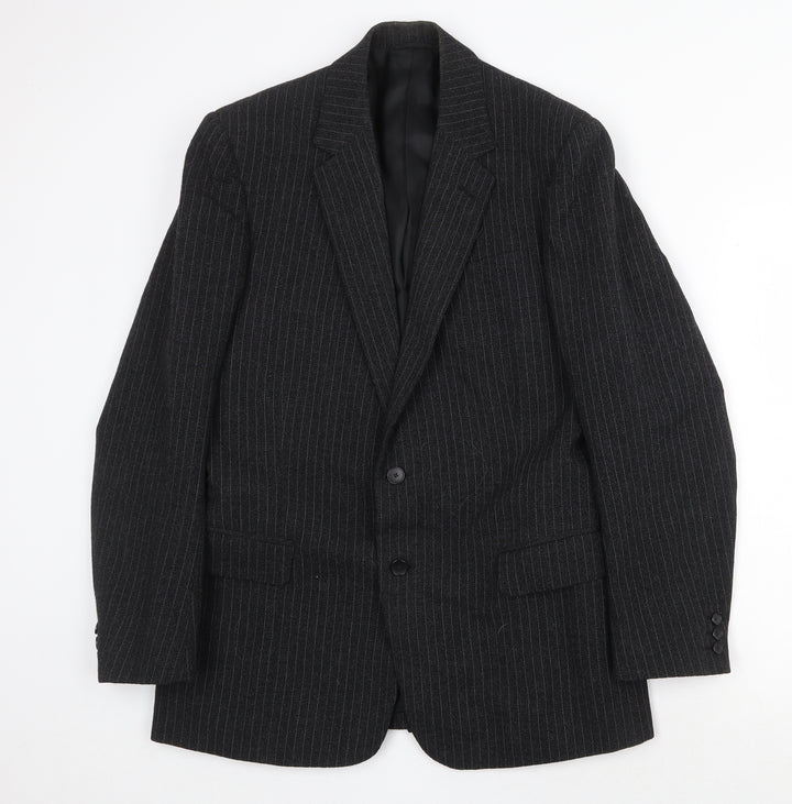 FMT Mens Black Striped Wool Jacket Suit Jacket Size 40 Regular