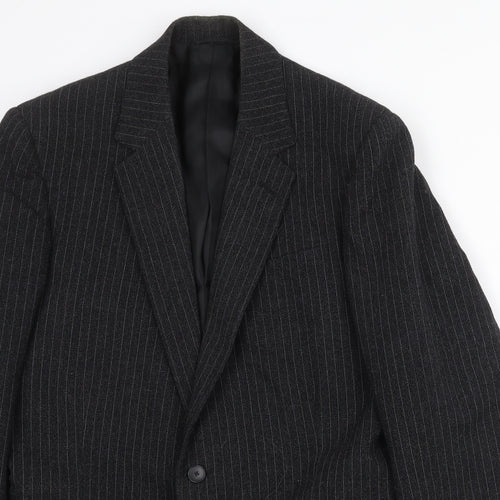 FMT Mens Black Striped Wool Jacket Suit Jacket Size 40 Regular