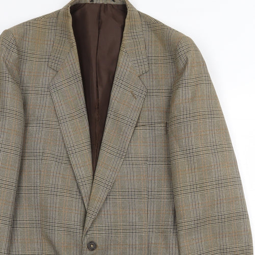 Dunn & Co Mens Brown Plaid Polyester Jacket Suit Jacket Size 40 Regular