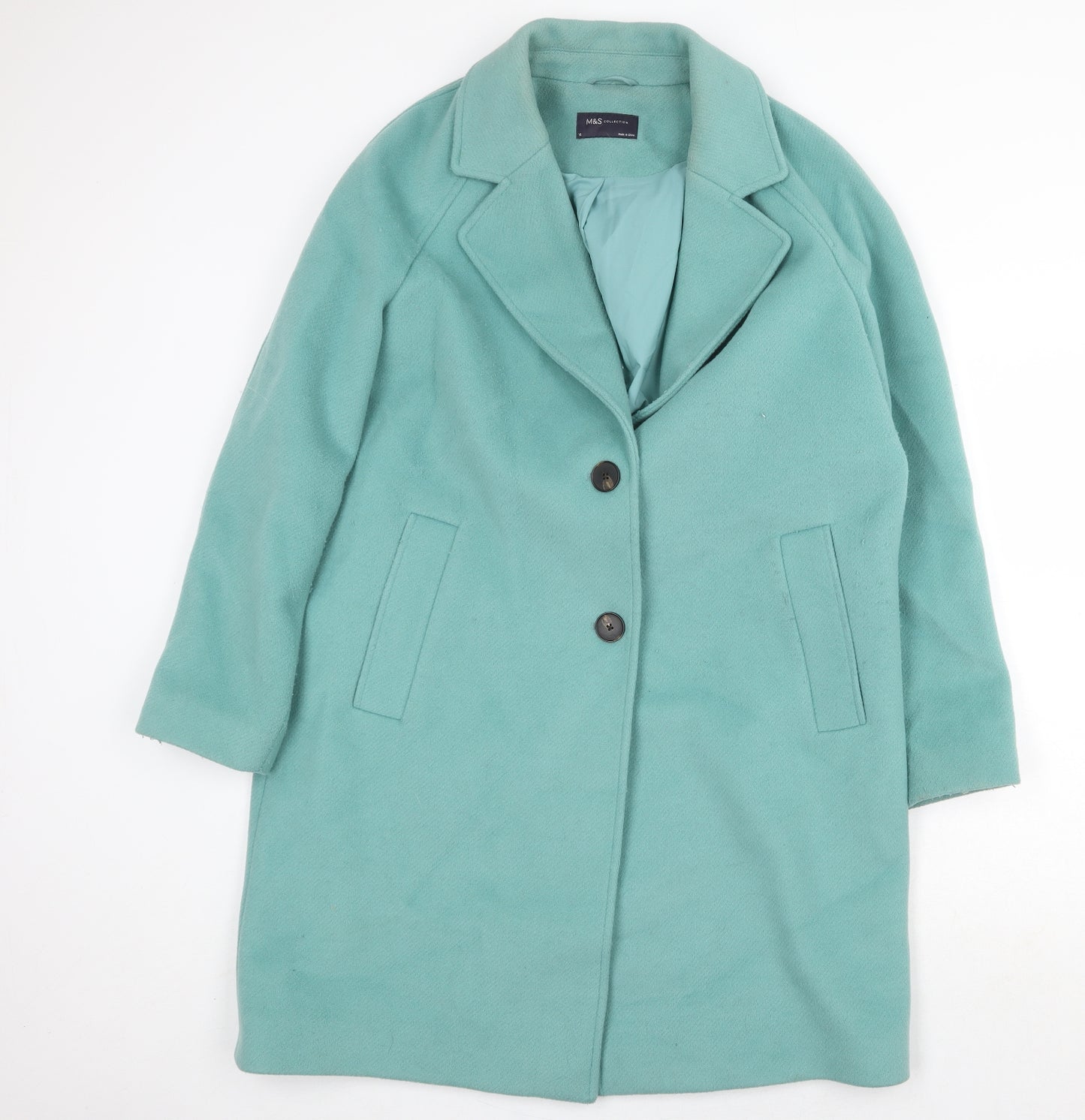 Marks and Spencer Womens Green Overcoat Coat Size 16 Button
