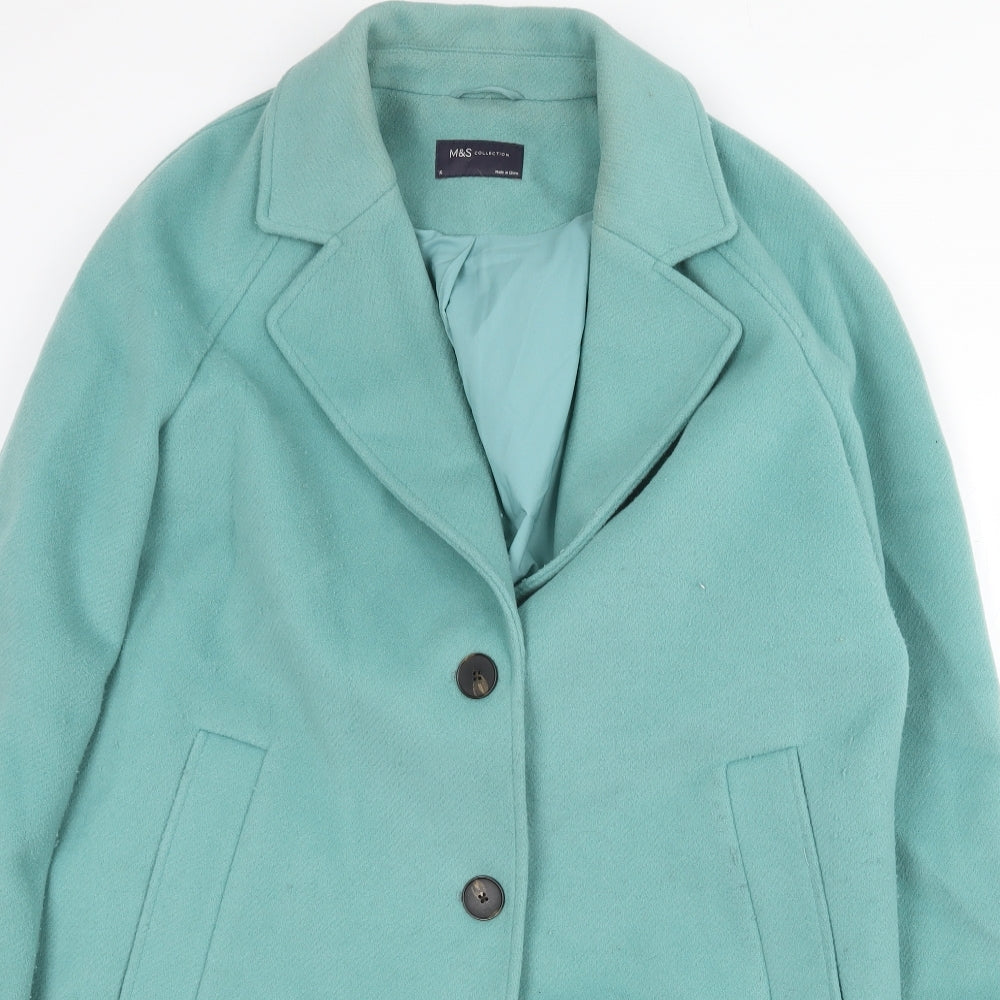 Marks and Spencer Womens Green Overcoat Coat Size 16 Button