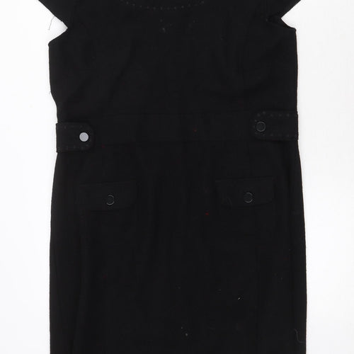 Fransa Womens Black Viscose A-Line Size L Round Neck Zip