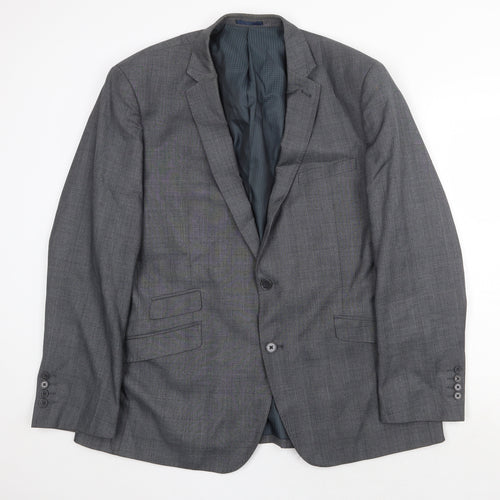F&F Mens Grey Plaid Polyester Jacket Suit Jacket Size 46 Regular