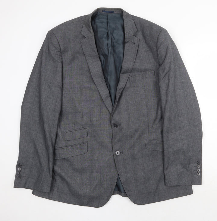F&F Mens Grey Plaid Polyester Jacket Suit Jacket Size 46 Regular