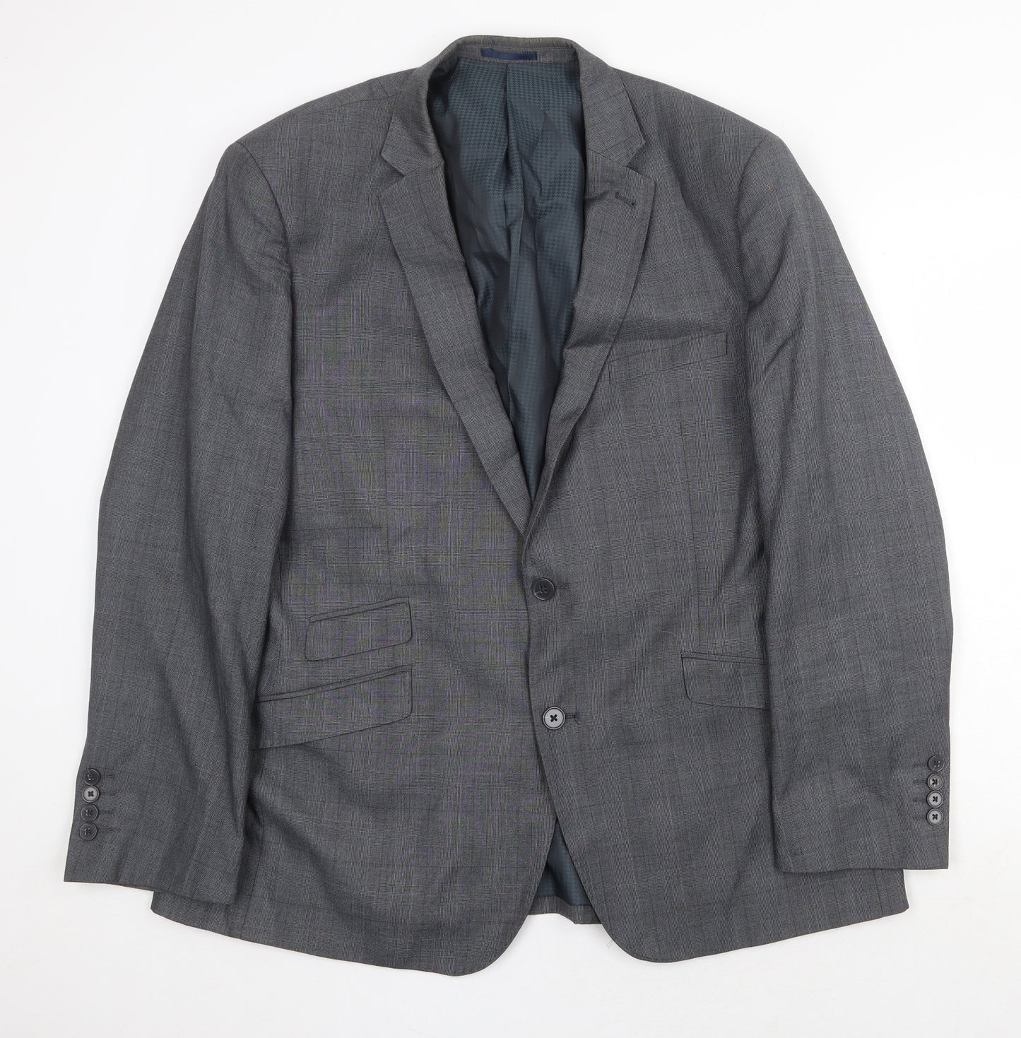 F&F Mens Grey Plaid Polyester Jacket Suit Jacket Size 46 Regular