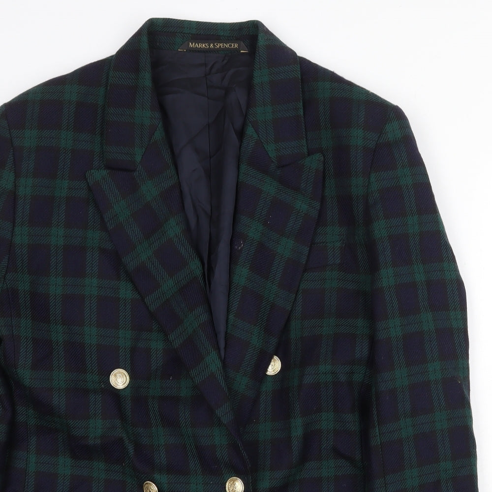 Marks and Spencer Womens Green Plaid Jacket Blazer Size 16 Button