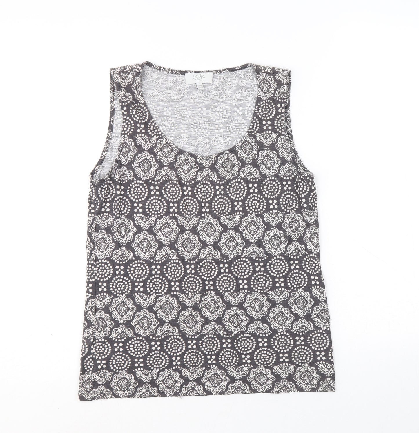 Laura Ashley Womens Grey Geometric 100% Cotton Basic Tank Size 12 Scoop Neck