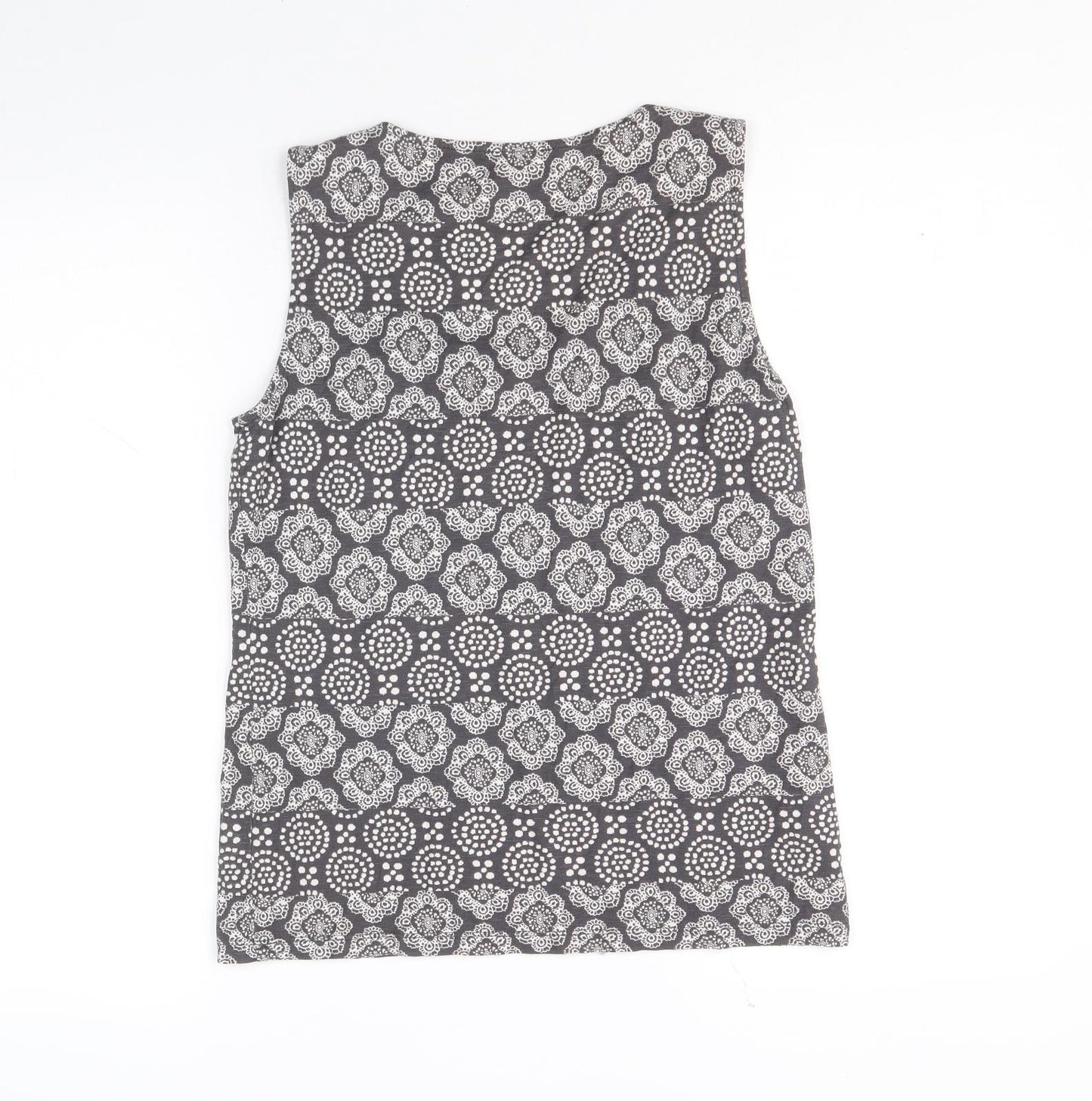 Laura Ashley Womens Grey Geometric 100% Cotton Basic Tank Size 12 Scoop Neck
