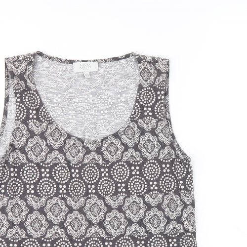 Laura Ashley Womens Grey Geometric 100% Cotton Basic Tank Size 12 Scoop Neck