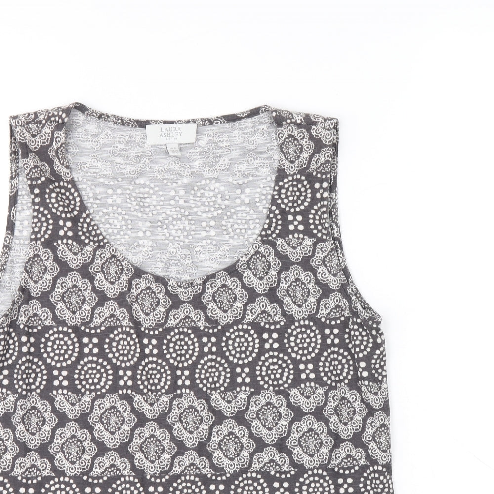 Laura Ashley Womens Grey Geometric 100% Cotton Basic Tank Size 12 Scoop Neck