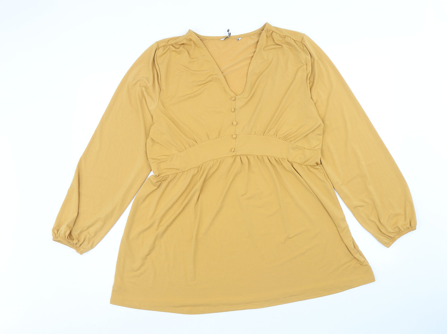 Ellos Womens Yellow Polyester Tunic Blouse Size 16 V-Neck - Peplum