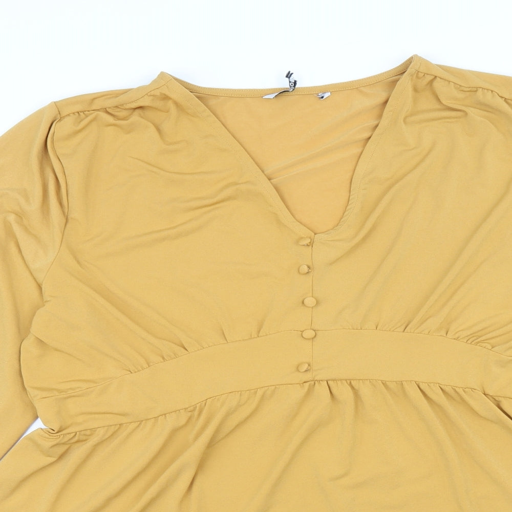 Ellos Womens Yellow Polyester Tunic Blouse Size 16 V-Neck - Peplum