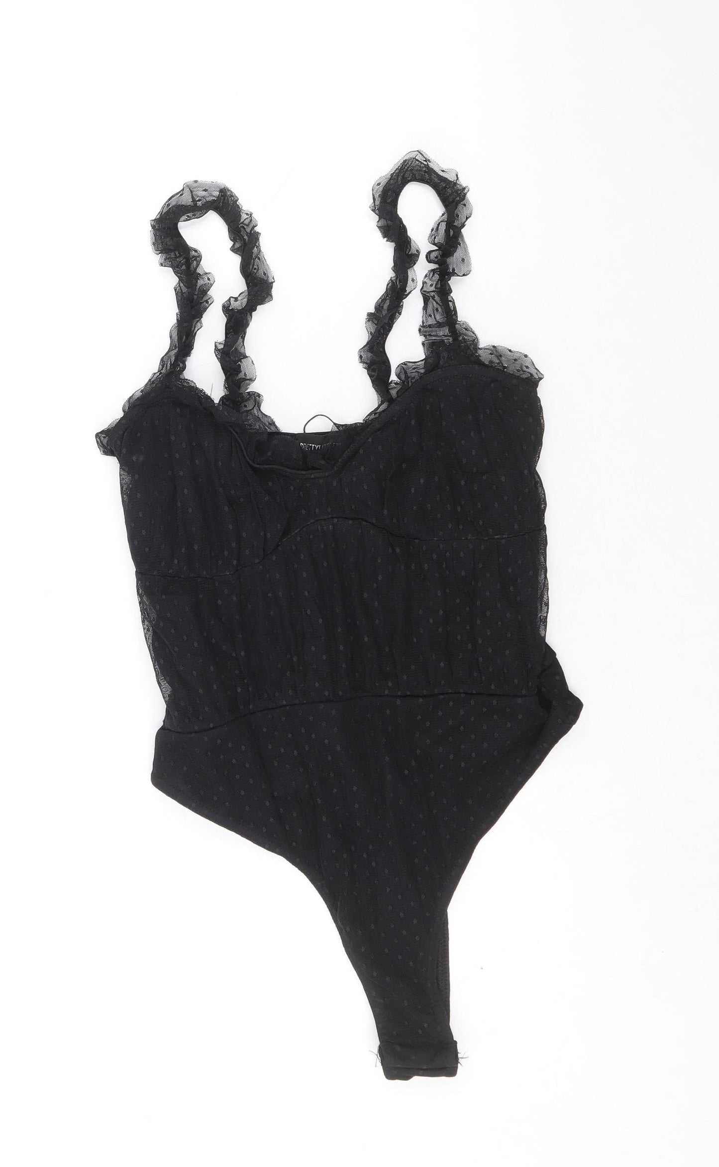 PRETTYLITTLETHING Womens Black Polyester Bodysuit One-Piece Size 10 Snap