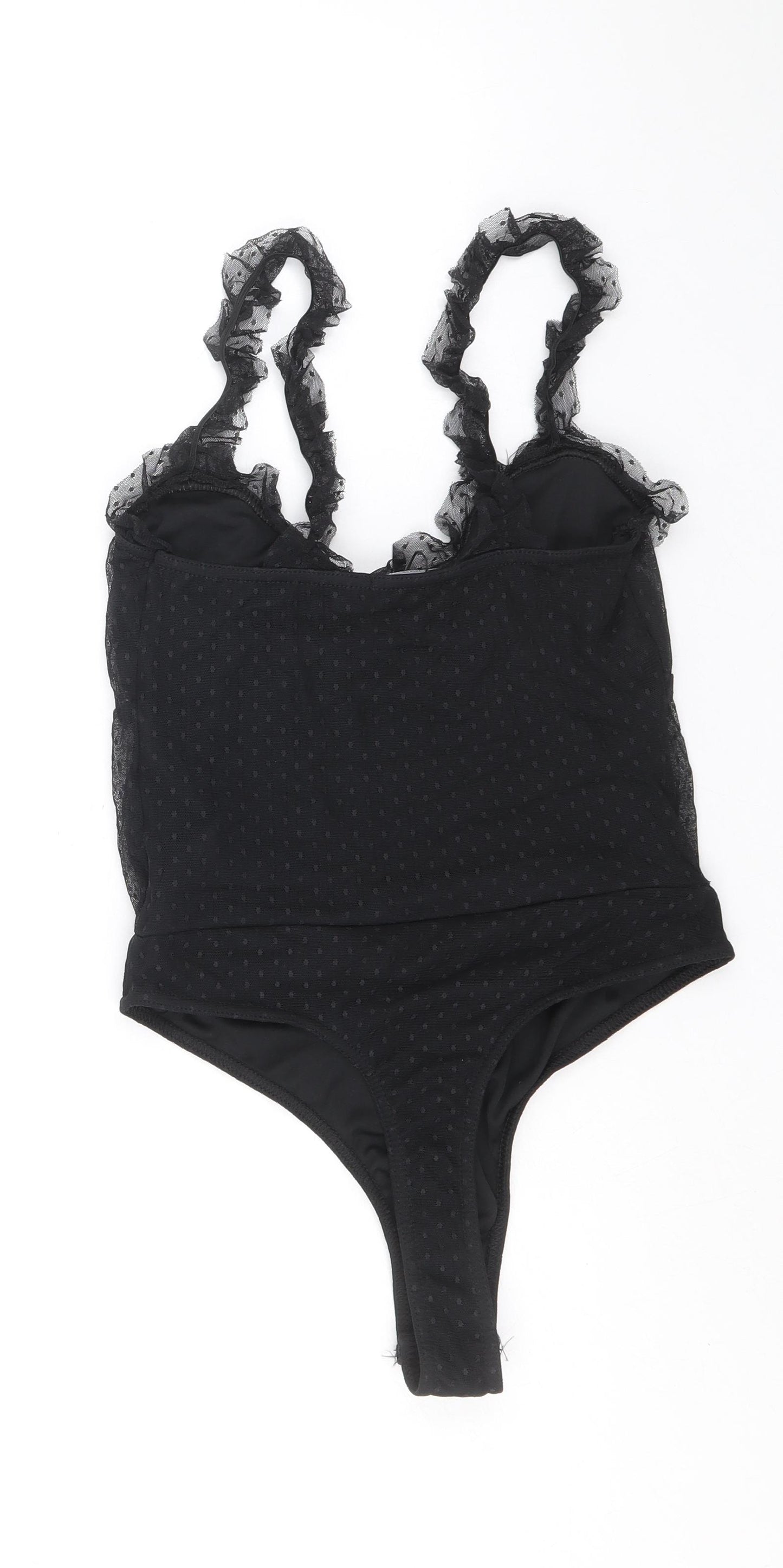 PRETTYLITTLETHING Womens Black Polyester Bodysuit One-Piece Size 10 Snap