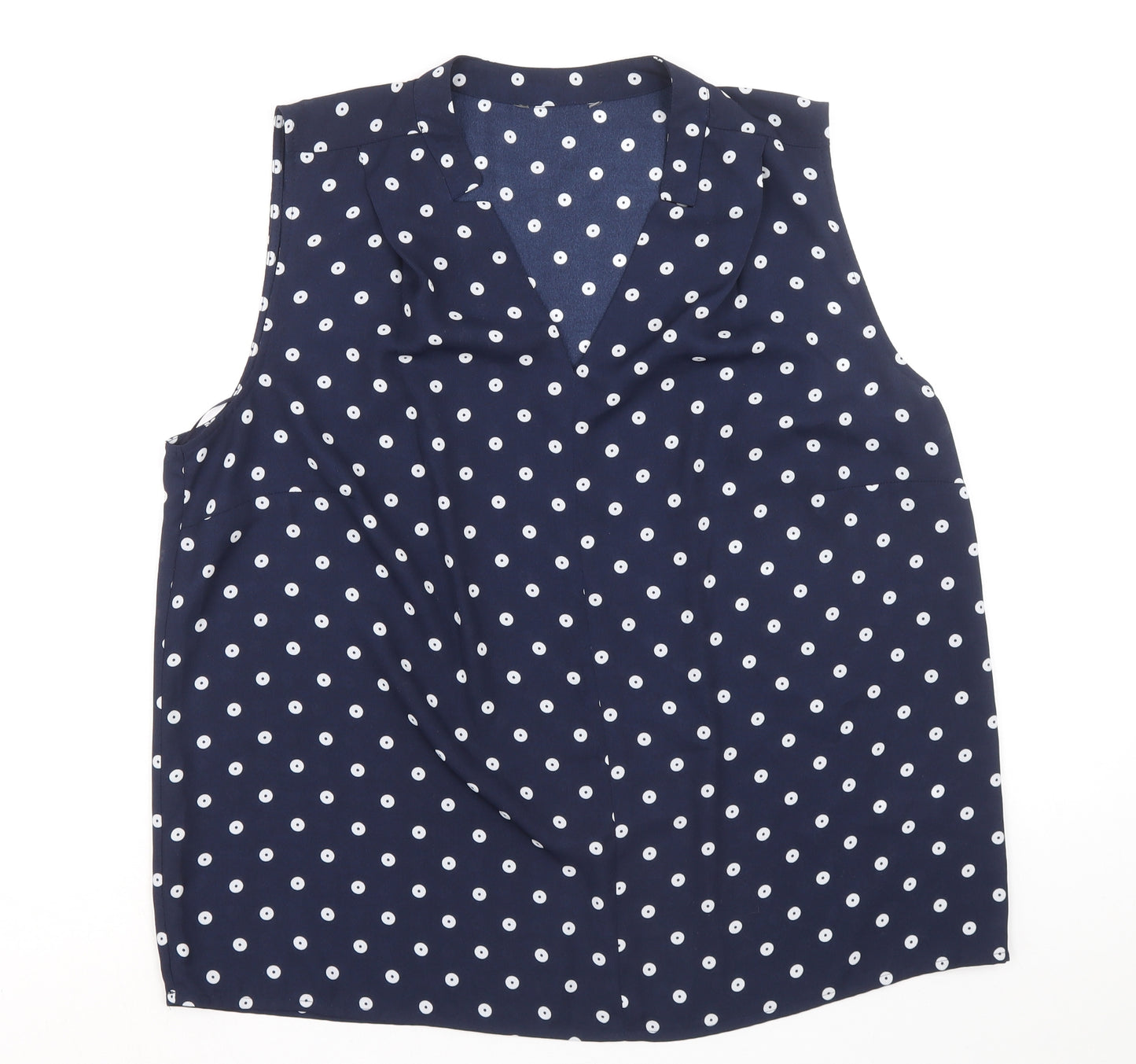 TU Womens Blue Polka Dot Polyester Basic Tank Size 14 V-Neck