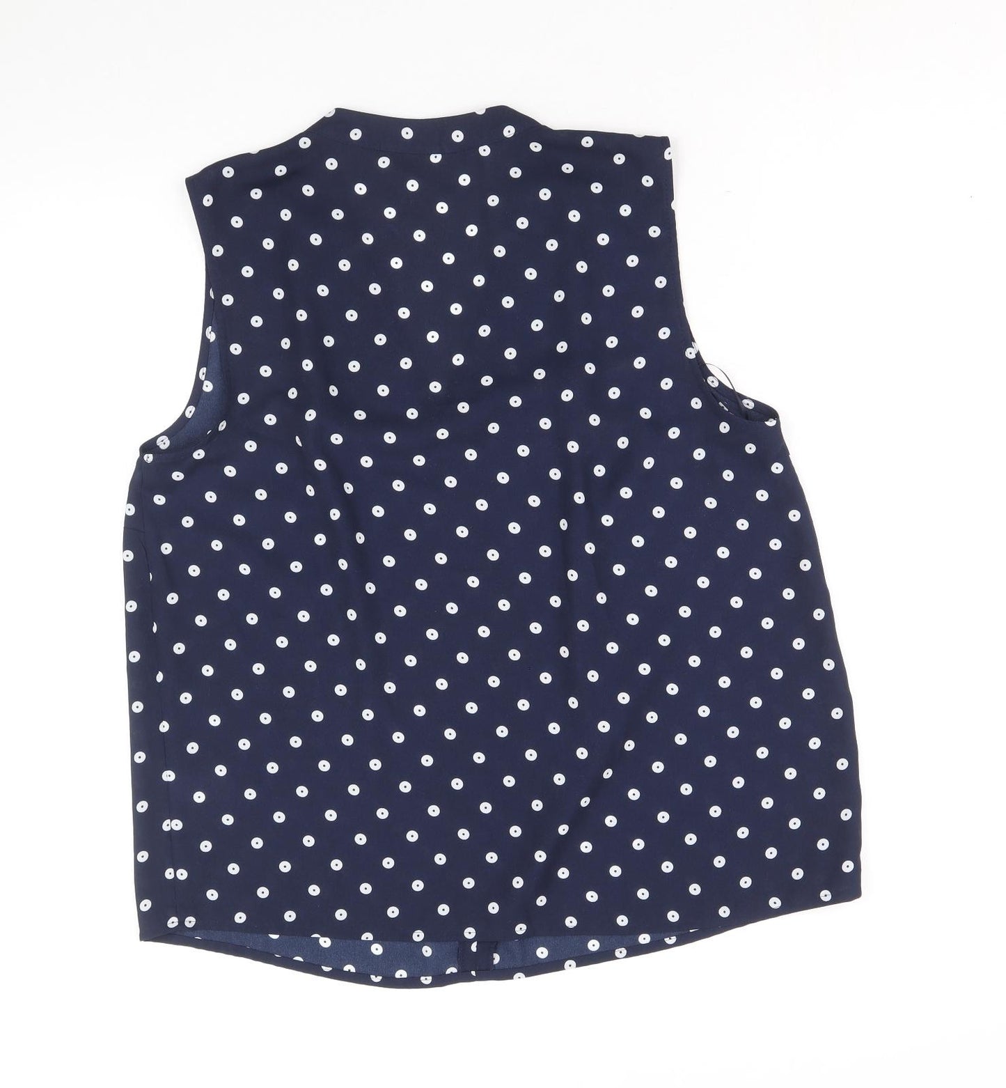 TU Womens Blue Polka Dot Polyester Basic Tank Size 14 V-Neck