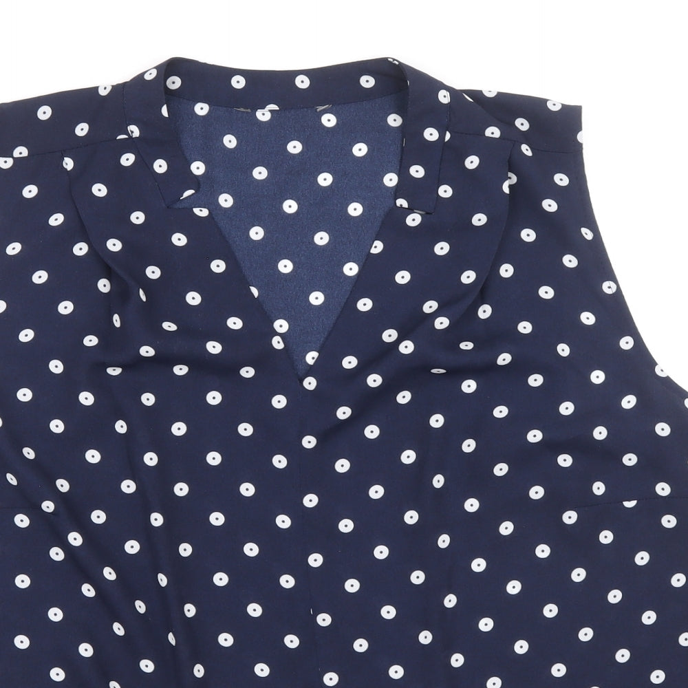 TU Womens Blue Polka Dot Polyester Basic Tank Size 14 V-Neck