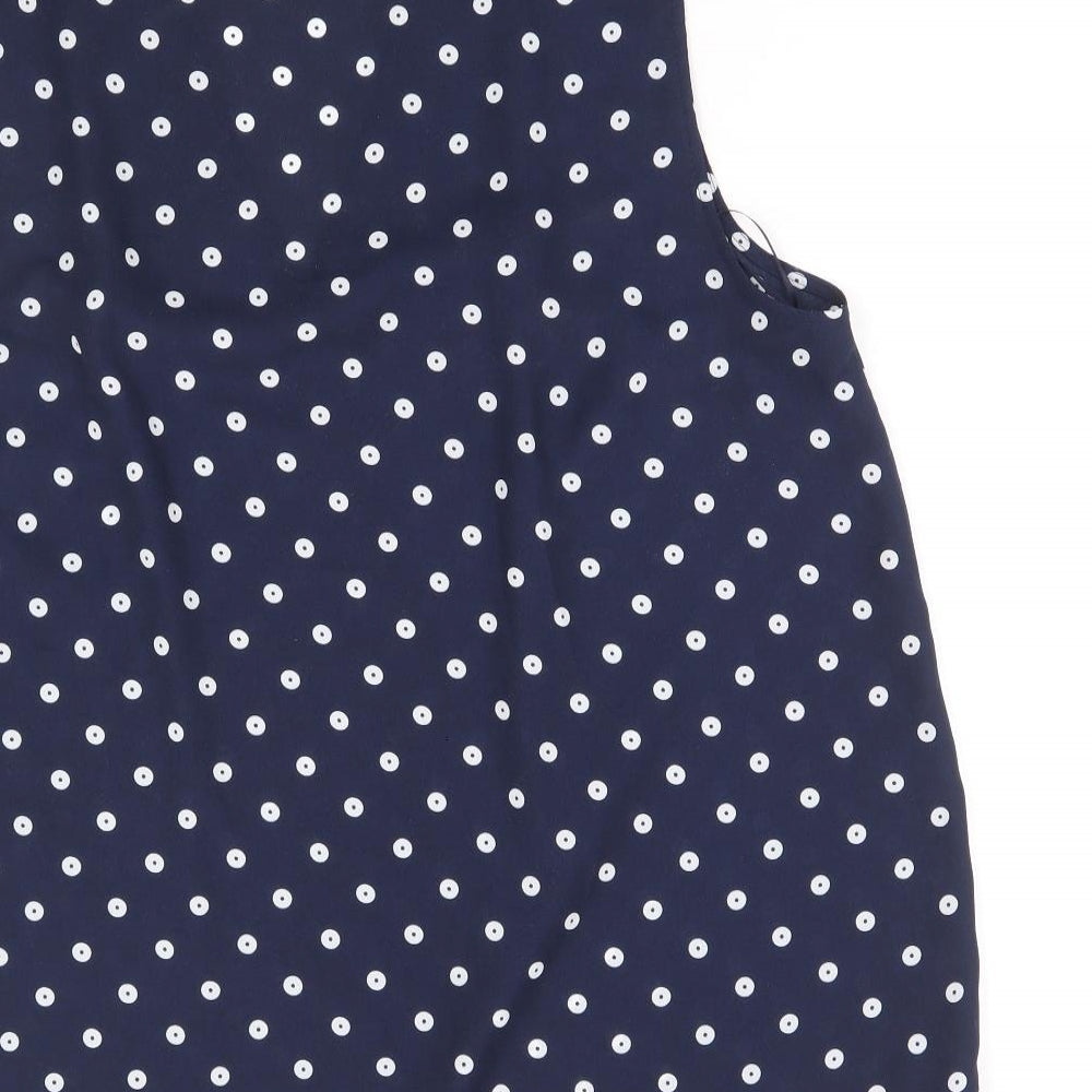 TU Womens Blue Polka Dot Polyester Basic Tank Size 14 V-Neck