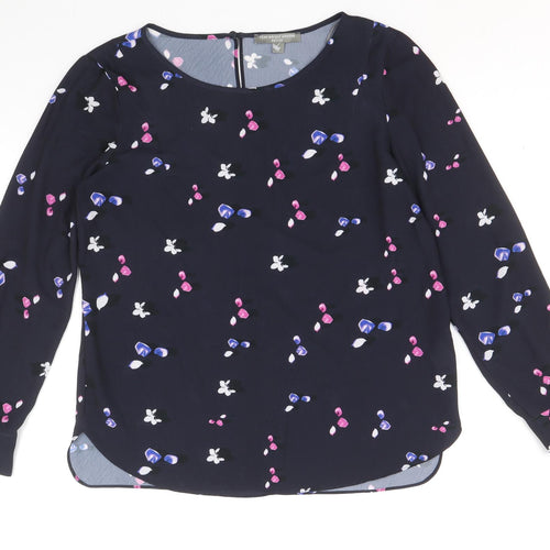 Fenn Wright Manson Womens Blue Geometric Polyacrylate Fibre Basic Blouse Size 10 Boat Neck