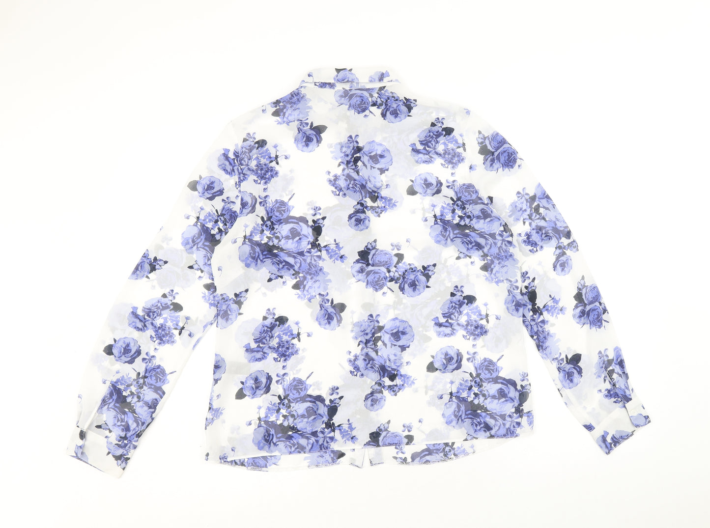George Womens White Floral Polyester Basic Button-Up Size 12 Collared