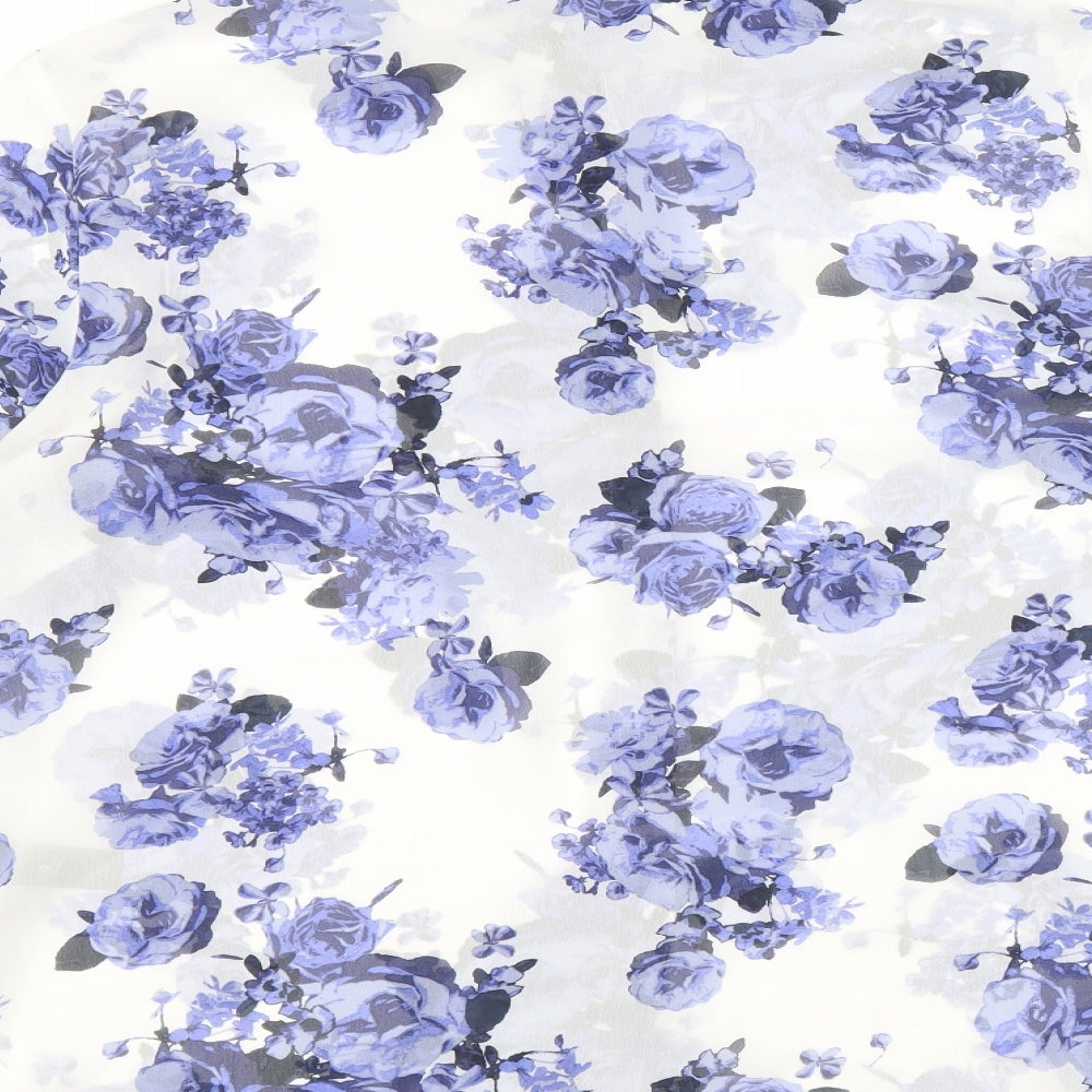 George Womens White Floral Polyester Basic Button-Up Size 12 Collared