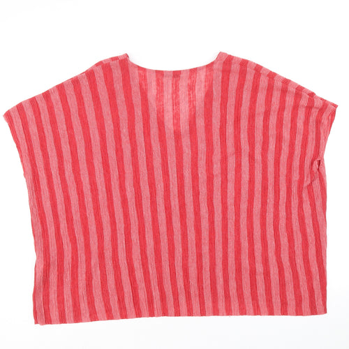 Zara Womens Red Striped Polyester Basic Blouse Size M V-Neck