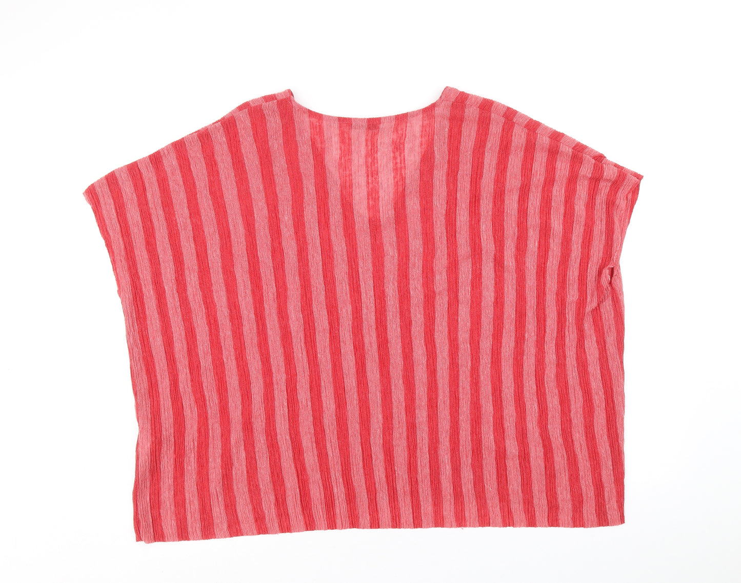 Zara Womens Red Striped Polyester Basic Blouse Size M V-Neck