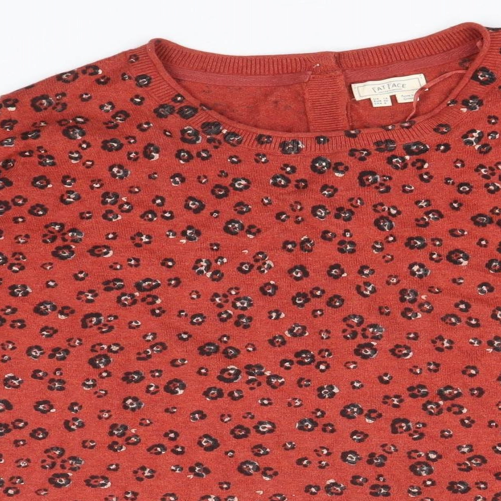 Fat Face Womens Red Round Neck Floral 100% Cotton Pullover Jumper Size 12