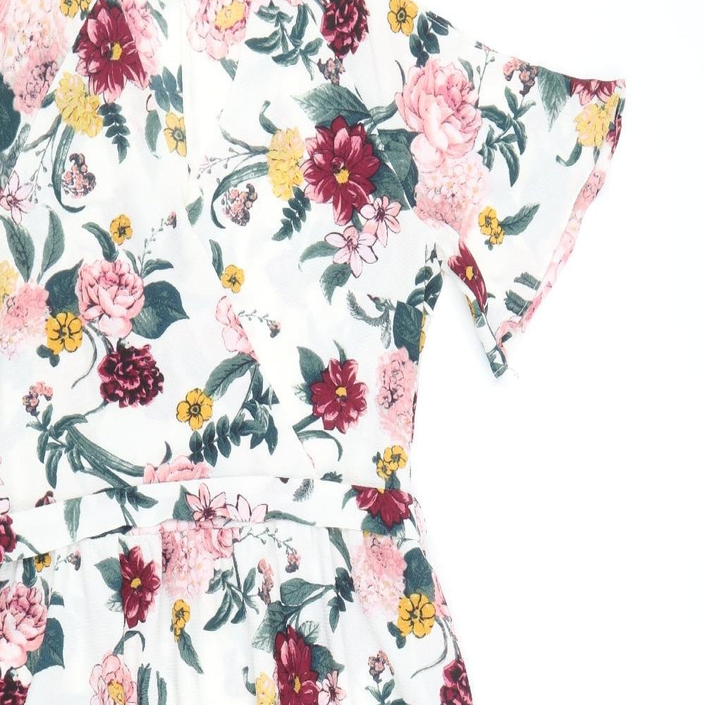 Peacocks Womens Multicoloured Floral Polyester Fit & Flare Size 10 V-Neck Pullover