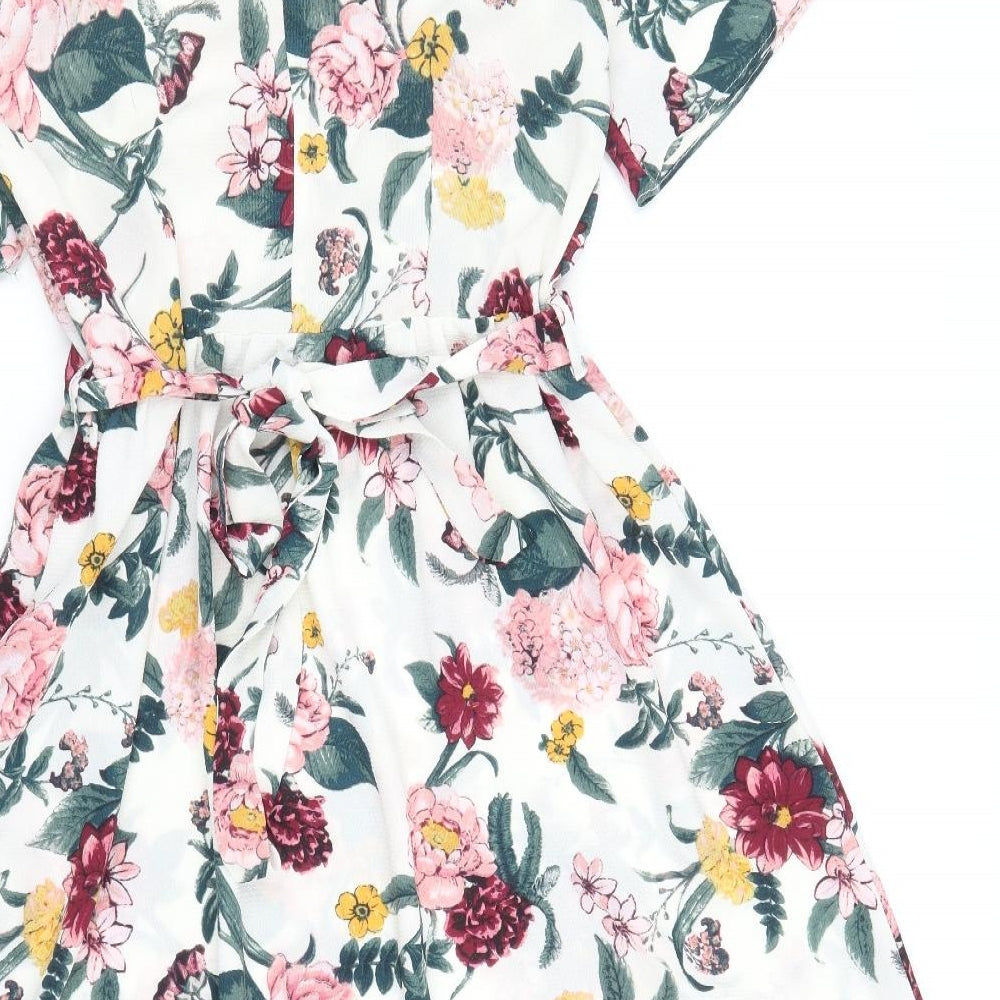Peacocks Womens Multicoloured Floral Polyester Fit & Flare Size 10 V-Neck Pullover