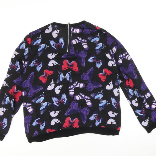 Apricot Womens Black Round Neck Geometric Polyester Pullover Jumper Size 12 - Butterfly Pattern