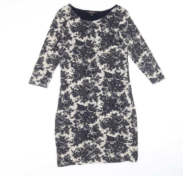 Phase Eight Womens Grey Floral Viscose A-Line Size 10 Round Neck Pullover
