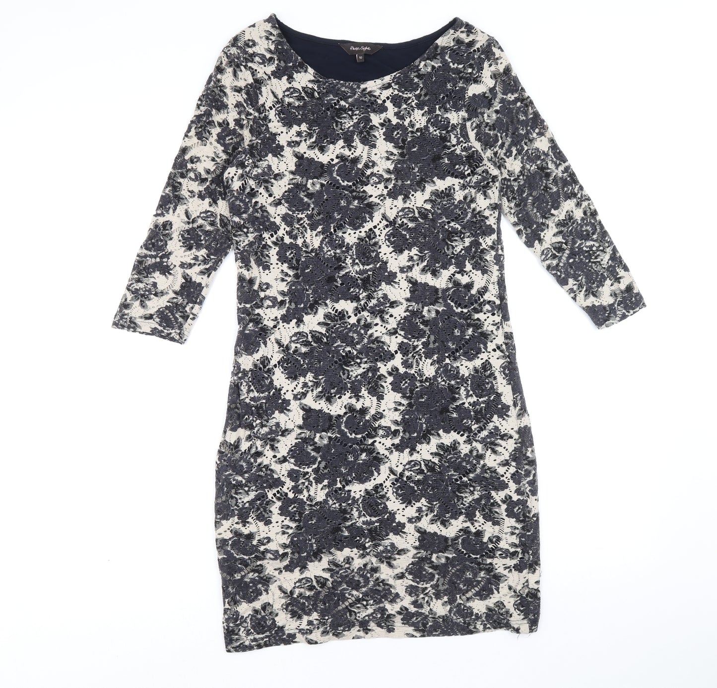 Phase Eight Womens Grey Floral Viscose A-Line Size 10 Round Neck Pullover